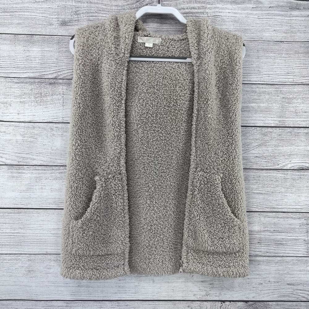 Barefoot Cozychic Oatmeal Tan Soft Everyday Vest Hooded Zip Up Size S